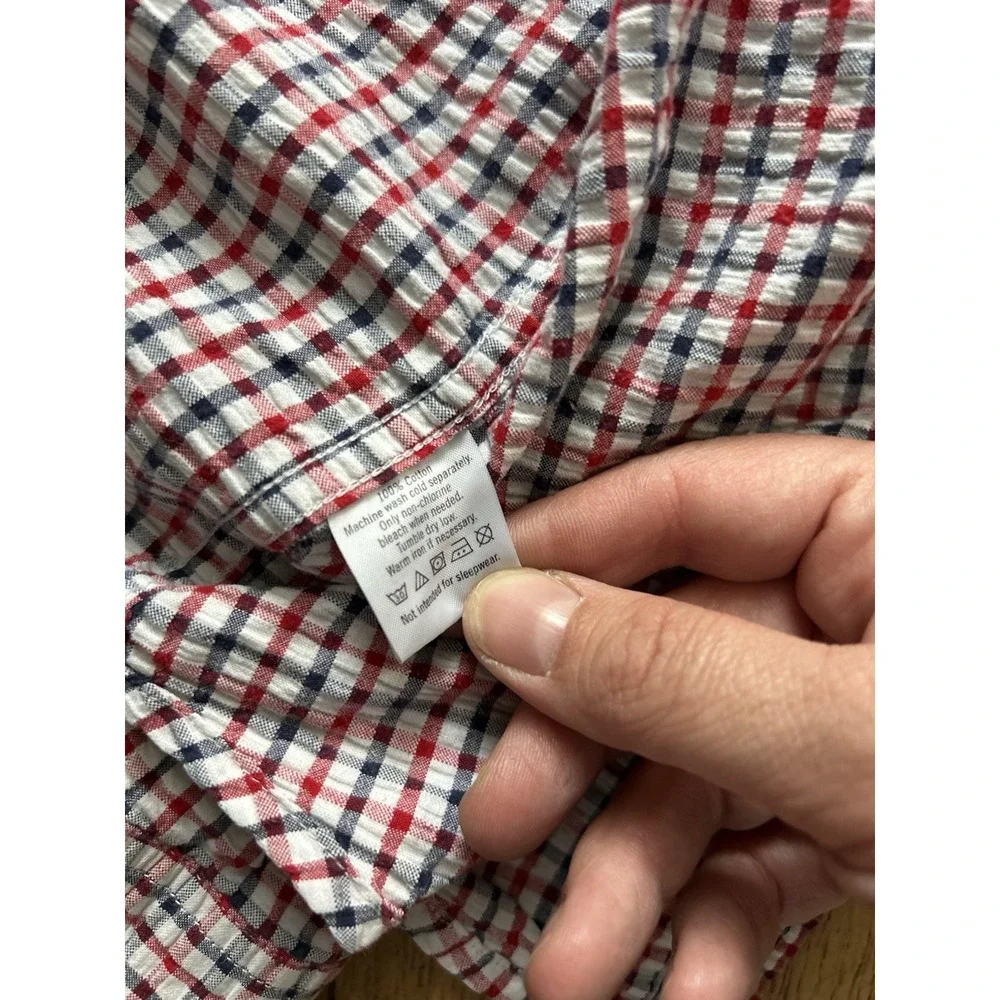 Janie & Jack Red White Blue Plaid Patriotic Button Down Shirt Size 4 EUC